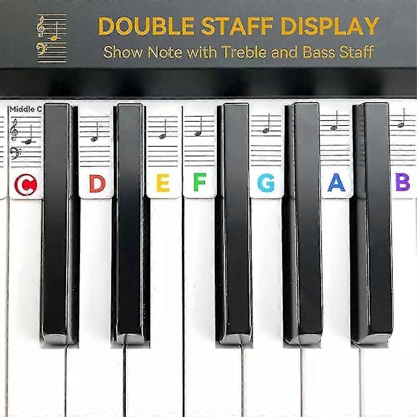 Gjenbrukbare Notelapper for Piano Keyboard - 88 Tangenter Piano Noter Guide Klistremerker Svart og Hvit