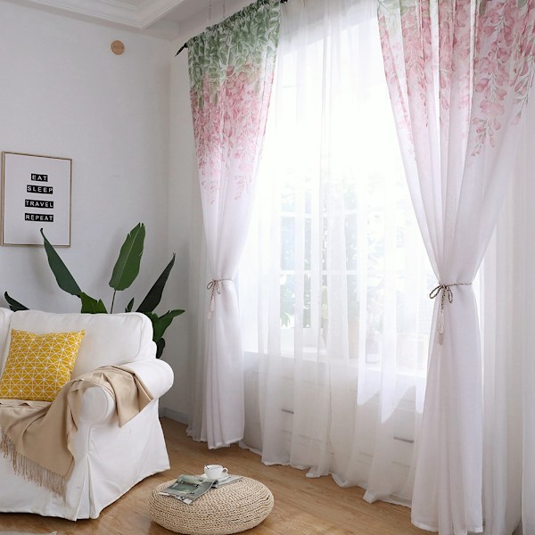 Polyester Vinduesgardin Valancer Voile Soveværelse Stue Dekoration (Pink)