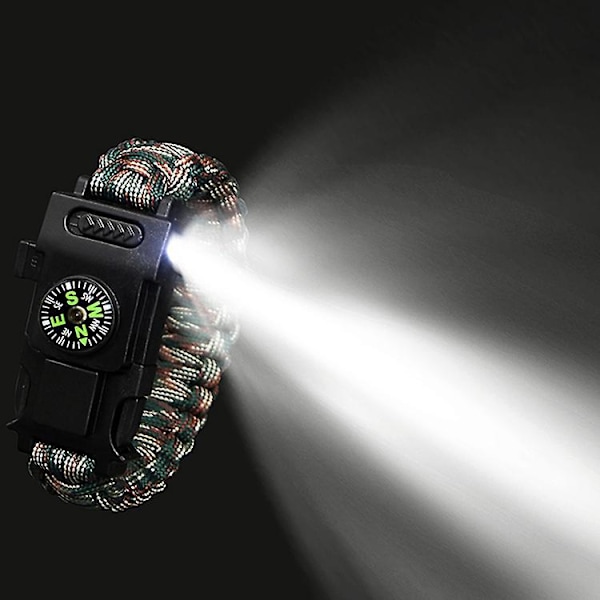 Överlevnadsarmband Kit med SOS LED-lampa Kompass Visselpipa 2 st Justerbar Utrustning för Camping Vandring Fiske