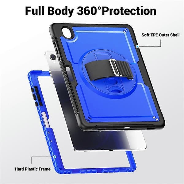 Compatible with Samsung Galaxy Tab S11 Case Hand Strap Stand PC + TPU Tablet Case with Shoulder Strap and Pen Holder DarkBlue