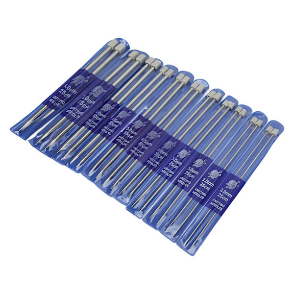 22 st stickningsnålar 25 cm rostfritt stål glänsande bred applikation metall stickningsnålar set