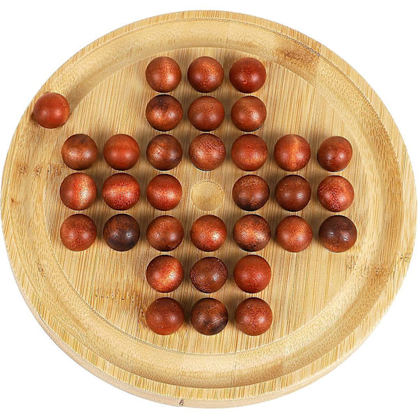 Tretre Solitaire-puslespill i tre - Klassisk hjernetrim med kulene i marmor - 20 cm rundt brett, spill for én spiller