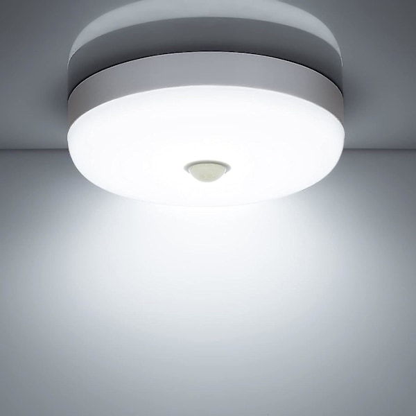 LED bevegelsessensor taklampe 9W Kaldhvit IP56 Vanntett Rund LED taklampe for utendørs innendørs trappegang bad garasje korridor