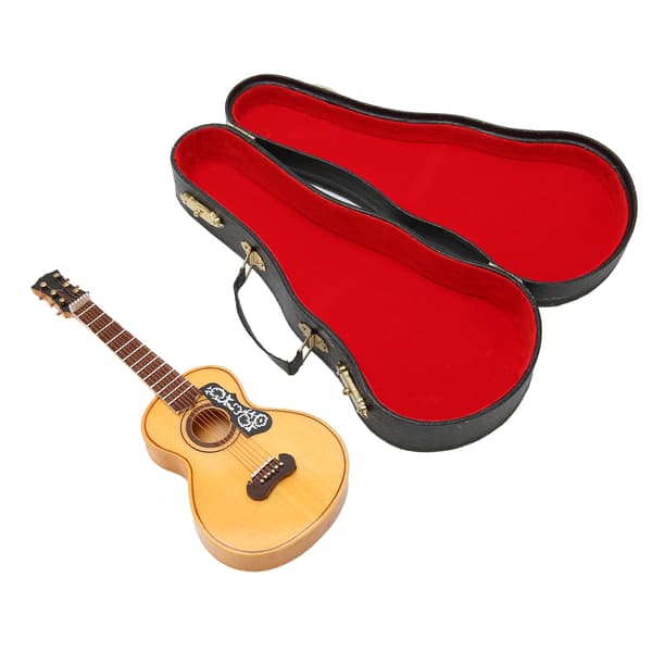 6.69in Miniatyr Gitarr Dekoration Hantverk Lindträ Mini Akustisk Gitarr med Ställ för Examensceremoni