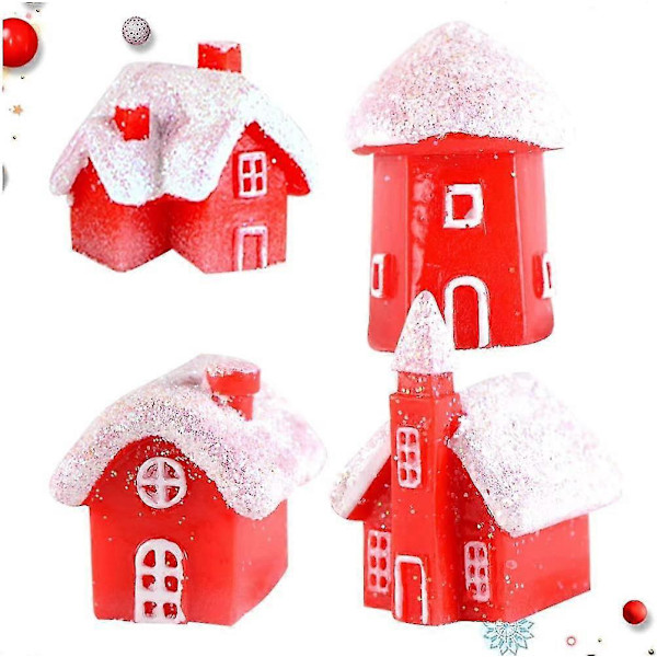 Mini Julbyhus skimrande snövilla dekorerad med 4 dockor