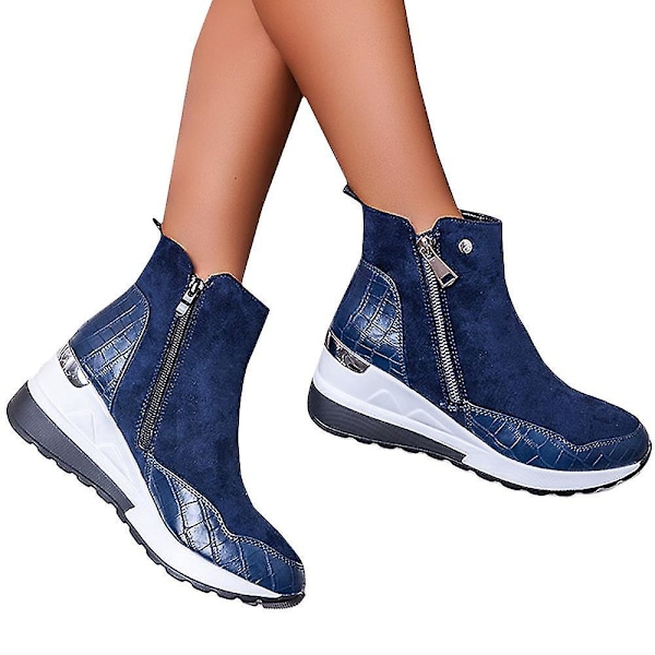 Blå High Top Wedge Ankle Boots til kvinder