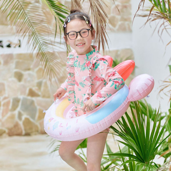 Baby Swinmming Pool Float Cartoon Uppblåsbar Simring Pool Tillbehör för Pojkar Flickor Rosa