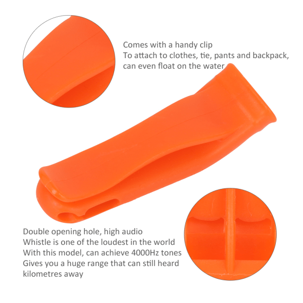 Outdoor Emergency Survival Whistle - Bright Orange, 15 STK