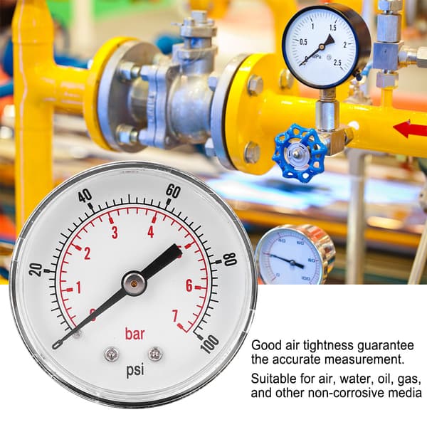 Tryckmätare 50 mm urtavla 1/4 BSPT bakre anslutning för luftvattenoljegas (0-100PSI 0-7Bar)