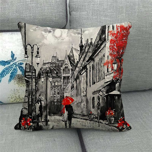 Sett med 4 Putetrekk, Polyester og Lin Dekorativt Putetrekk Sofa Bil Hjem Dekor Putetrekk 45 X 45cm (par Rød A), Valentinsdagpute