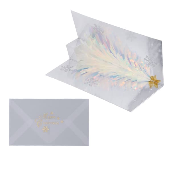 3D julkort Glitter Träd Tema Präglad Design Folieprägling Process Dekorativt Papper Popup Julkort Blå