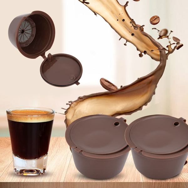 Återanvändbara påfyllningsbara pod set med skedborste (2 kaffekapslar)