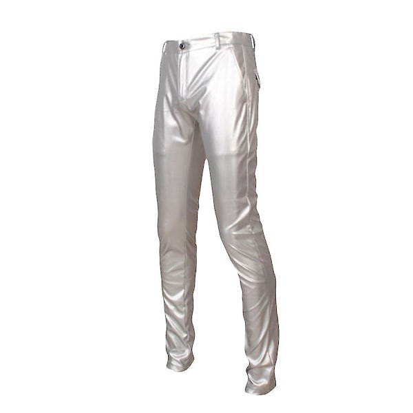 Slim Fit Herr Casual Rak Läderbyxor EU 33 Silver