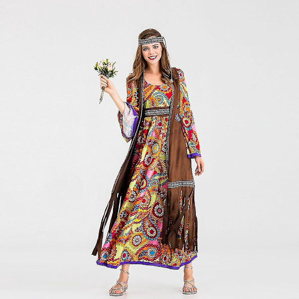 Retro Hippie Kjole for Kvinner - 60- og 70-talls Halloweenfest Cosplay