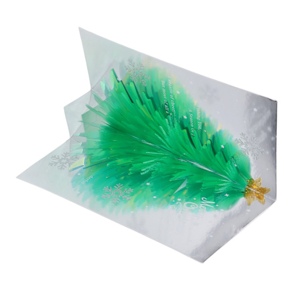 3D Julekort Glitter Tre Tema Preging Design Folie Stempling Prosess Dekorativt Papir Popup Feriekort Grønn