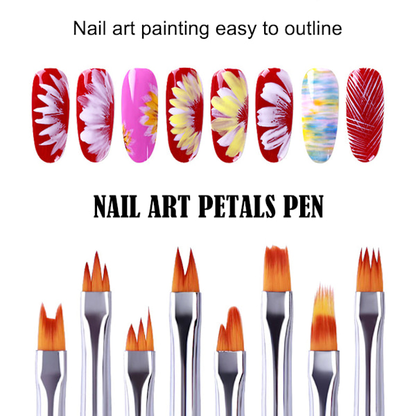 8 st/set Nagelkonstborste Gel UV Nagellackning Blomritning Penna Nagelkonstverktyg