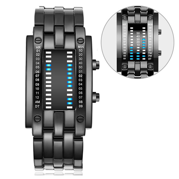 Binær Matrix Blå LED Digital Watch Mænd Kvinder Cklassisk Moderigtigt Future Technology Binært Ur