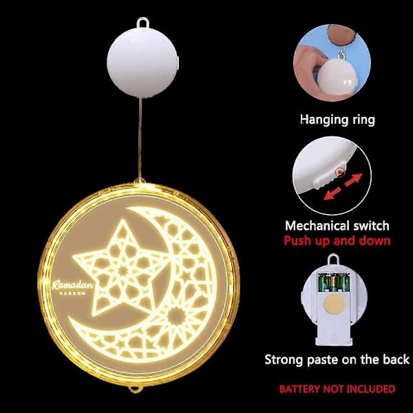 Pendellampa med sugpropp 3D LED Ramadan Dekorativ Fönsterlampa Batteridriven Akryl
