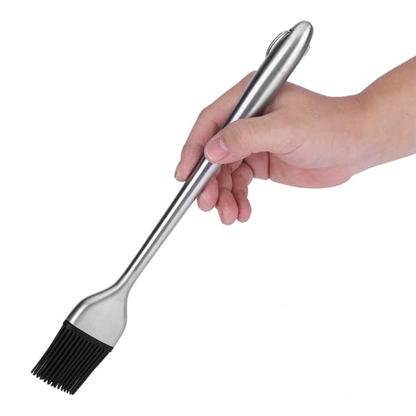 Grillbørste med silikonhode og håndtak i rustfritt stål for marinering og olje (30 cm)