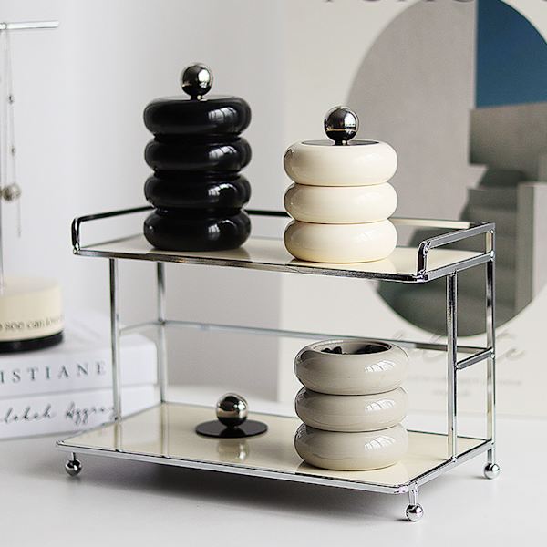 Nordisk stil Qtip-holder Dispenser Desktop Støvsikker Bomuldspind Opbevaringsbeholder Donut Form Makeup Opbevaringsboks med låg Sort 4 lag