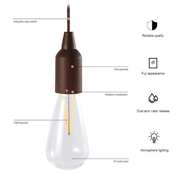 LED-dragsnörelampa, bärbar hängande lykta, batteridriven för inomhus- och utomhuscamping, rumsdekoration