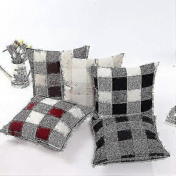 2 kpl Ruudulliset Tartan Pellava Heittotyynynpäälliset Tyynynpäällinen Kotiin Zekai Punainen ja musta