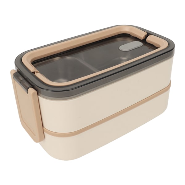 Dobbeltlags lunsjboks stabelbar Bento-boks med redskaper Rustfritt stål Spiseboks 1400ml Khaki 304