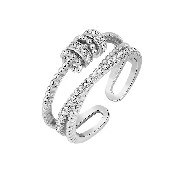 Ny stressreducerande transit svängbar pärla koppar mikro-zirkonia ring silver