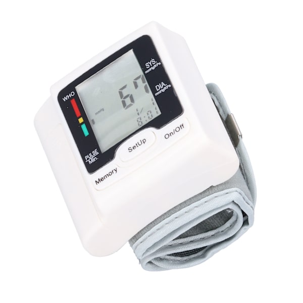 Automatisk blodtryksmåler til håndled med digitalt LCD-display og pulsmåler - B-model