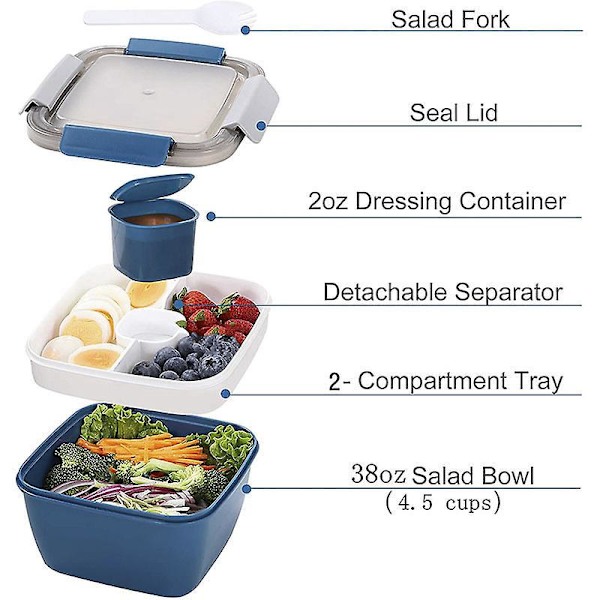 Sallads Bento Box med Dressingbehållare - Lufttät och Läckagesäker, Perfekt för Både Barn och Vuxna