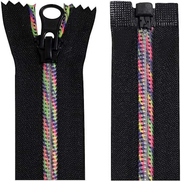 80cm Detachable Coil Zippers - Iridescent Nylon Mesh - Decorative Metal Pulls - Black (2 Pack)