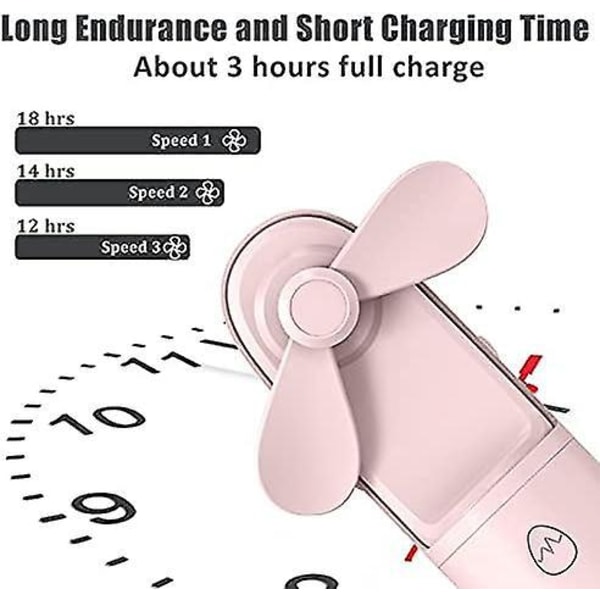 Oppladbar håndholdt vifte med 3 hastigheter - Kompakt og bærbar, batteridrevet vifte med powerbank - Maks 18 timers arbeidstid
