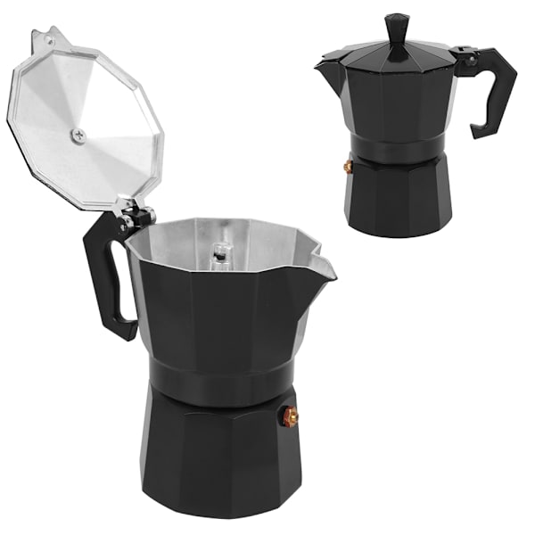 150 ml 3-koppars kaffebryggare i aluminium, kökstillbehör för hemmakontor och kafé, svart