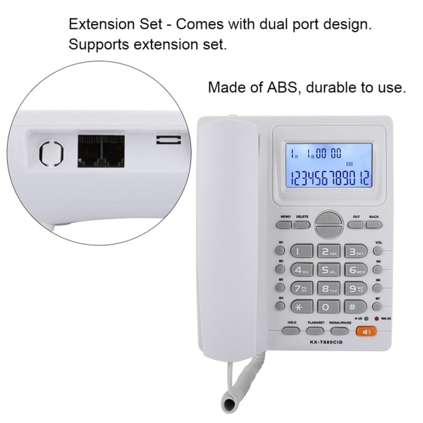 Forlengelsessett med dobbel port Kablet telefon med oppringer-ID-skjerm med høyttalertelefon (hvit)
