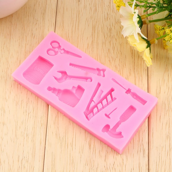 Dejlig Silikone Kage Fondant Form Topper Hammer Skruenøgle Værktøj DIY Bageforme