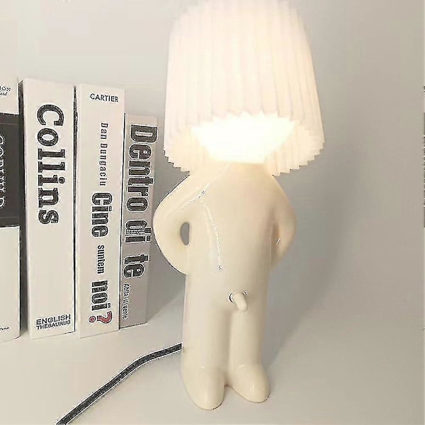 Kreativ Lampe Slem Gutt Sjenert Mann Liten Nattlampe Hjemmedekorasjon EU-plugg -DGZD Hvit