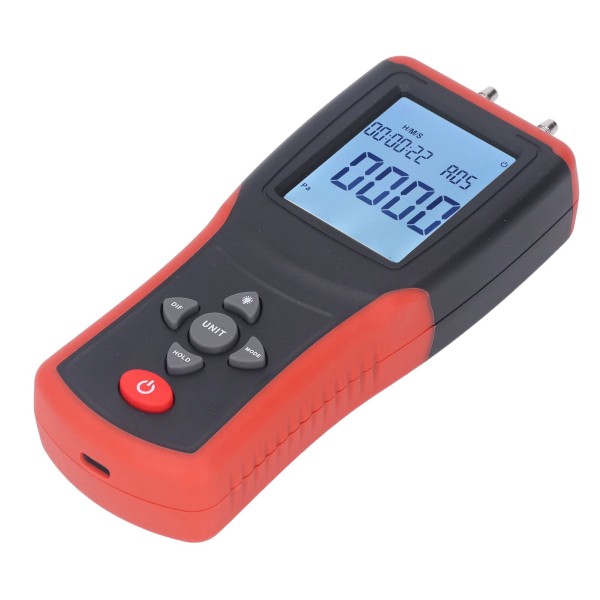 Digitalt Manometer med 12 Valgbare Enheter, Multifunksjonell Digital Differensialtrykkmåler med Bakgrunnsbelyst LCD-Skjerm
