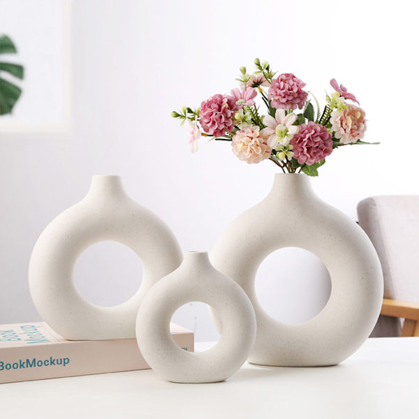 Nordisk Ringform Vase Moderne Dekorative Vaser Keramik Blomstervase Moderne Kunst Rund Form Vase Tørrede Blomster Håndlavede Vaser til boligdekoration