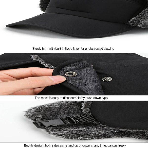 Vintermössa Beanie med ansiktsmask Tjock vindtät fleece varm mössa Öronlapp Termiskt huvudbonad Öronvärmare för män Utomhuscykling Skidåkning