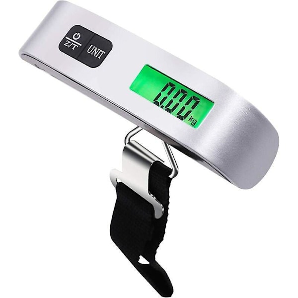 Digitaalinen vaaka lämpötila-anturilla ja suuntavaunulla matkatavaroiden ripustamiseen, matkailuun, vapaa-aikaan ja kotiin 13 X 3cm (50 kg, 110 lb) hopea - Bat
