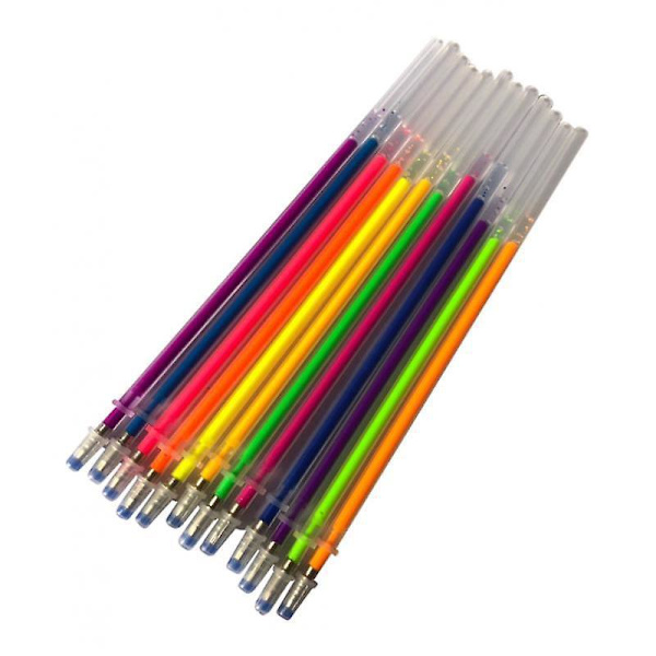 3 x 1 förpackning 0,8 mm Färgglada Glitter Bläck Gelpennspåfyllningar 12 färger fluorescerande