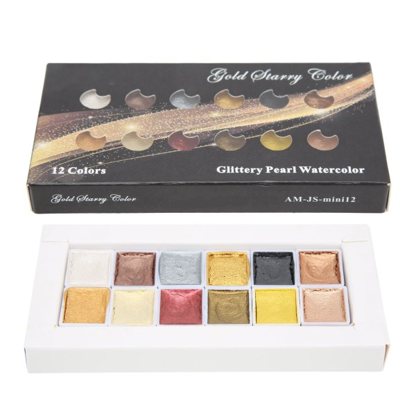 12st Akvarellfärg Metallic Färgsystem Highlight Dimming Watercolor Set för konstmålning manikyr
