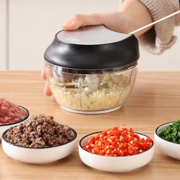 Mini Manuel Rustfri Stål Hakker - 5 sekunder - Med Skraber - Mixer Hakker Løg, Hvidløg, Urter
