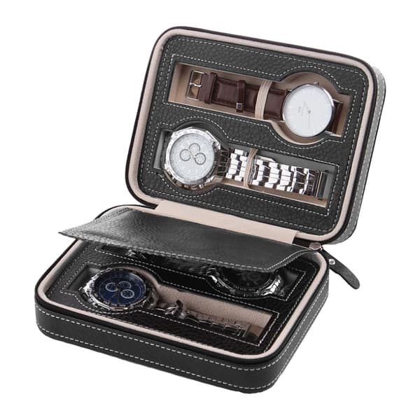 Urkasse Bærbar Lynlås Design Simpel Moderne Ur Opbevaring Organizer Uretui Sort 4 Slots
