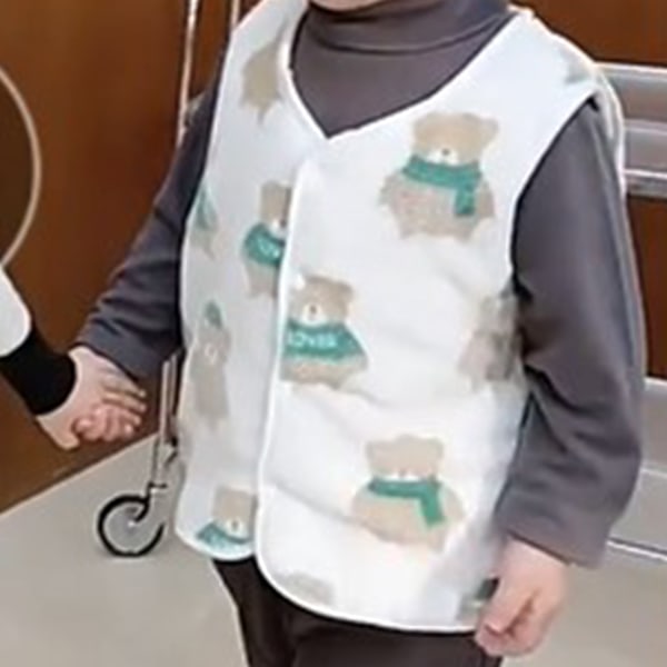 Barn vinterväst håller värmen tecknad björn mönster dubbla lager tjock fleece väst för kalla dagar vit 110cm