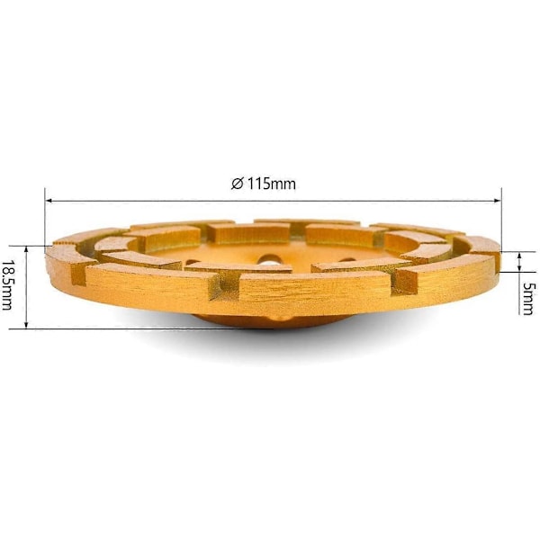115 mm x 22,2 mm 4,5 tommer Diamantslibeskive Dobbelt Række Slibende Kopskive Segment Kopskiver Vinkelsliber Til Beton Granit Sten Murværk Marmor