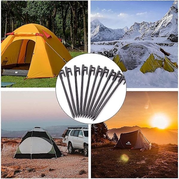 10 stk. smedet stål teltpløkker, kraftige pløkker, hårde jordpløkker til camping 20 cm (sort)
