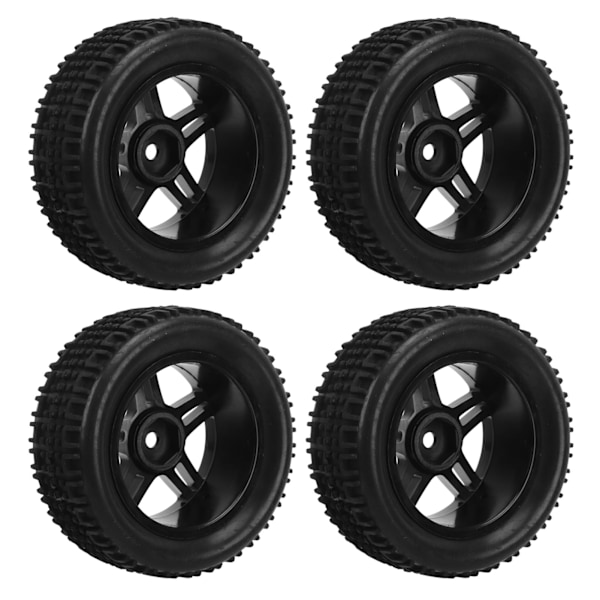 4 kpl RC-renkaita 12 mm:n vannekehiä ja kumirenkaita sarja Vaihtorengassarja ja pyöräsarja 1/16 RC-autoon Musta