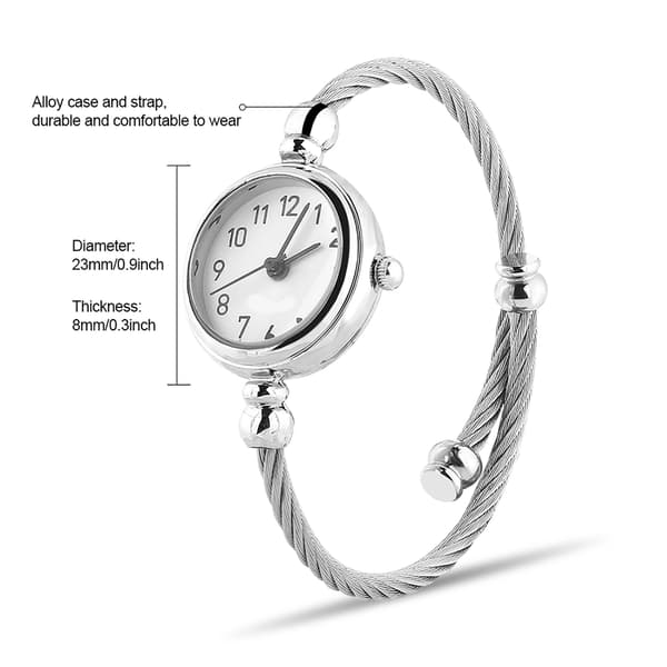 Analog Rund Kvartslegering Rem Öppet Armband Klocka Armbandsur (Arabiska Siffror Vit Urtavla)