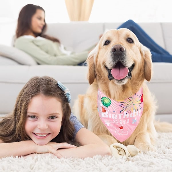 Birthday Girl Pink Dog Bandana - Blødt og genanvendeligt trekantet tørklæde til mellemstore og store kæledyr